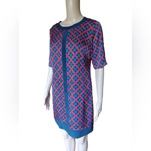 Trina Turk Womens Half Sleeve Multicolor Geometric Silk Dress Knee Length Size 4